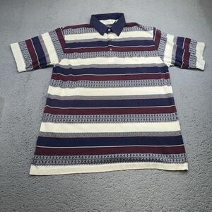 Classics by Palmland Shirt Mens XL Blue‎ Cream Burgundy Striped Polo Pocket 90s